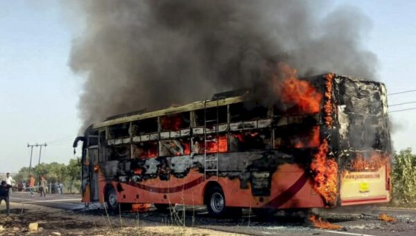 Bus Catches Fire in Rajasthan