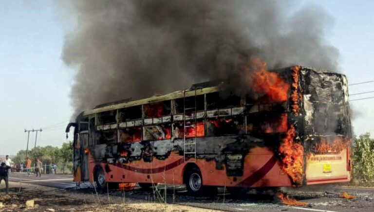 Bus Catches Fire in Rajasthan